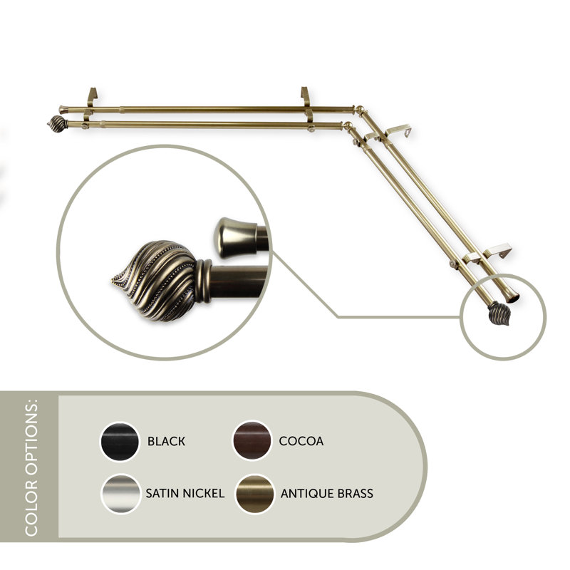 Ensemble de tringle à rideaux double et quincaillerie Sebergham, H 48 po x l 84 po, Laiton antique
