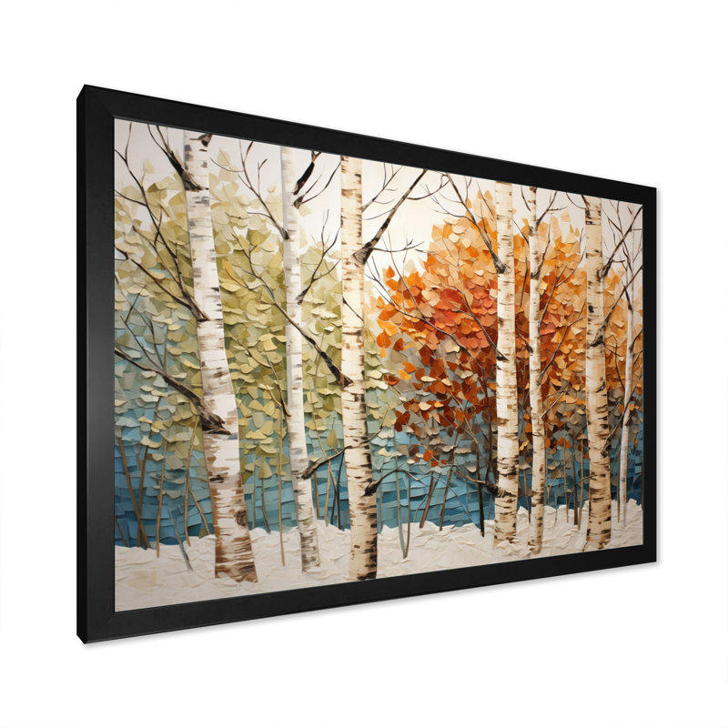 Bouleau saisonnier bois de bouleau III - arbre, art mural, H 16 po x l 32 po x P 1 po, Cadre simple noir