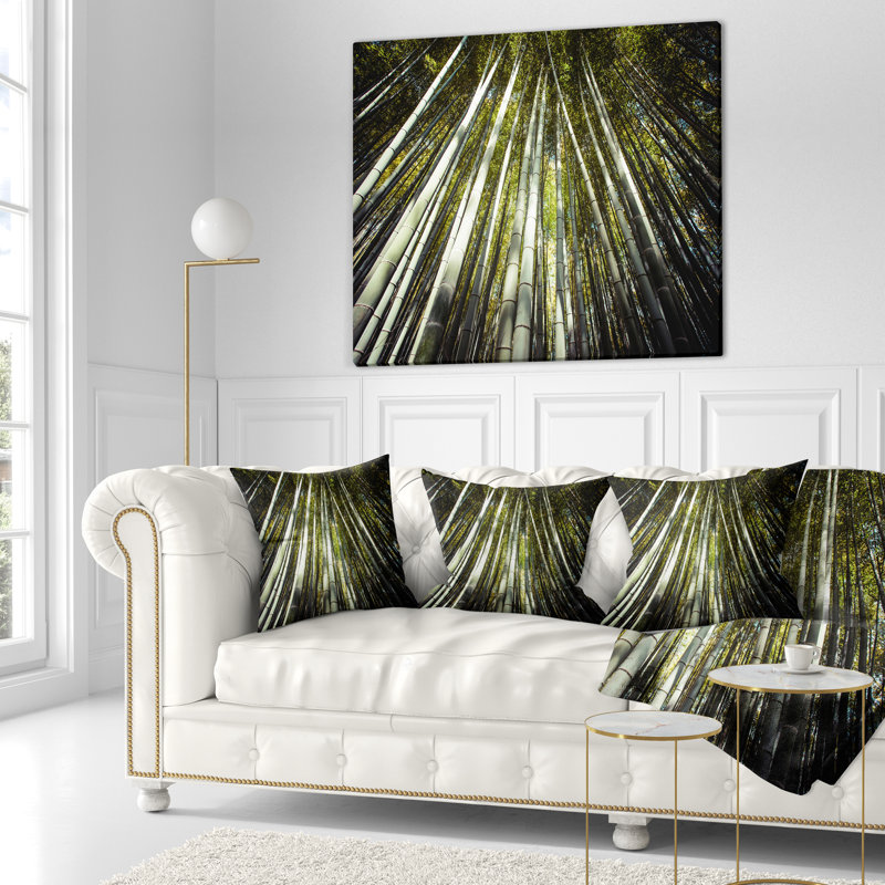 Longs bambous dans la forêt de bambous - Coussin imprimé forêt, Carré 16 po, Throw Pillow