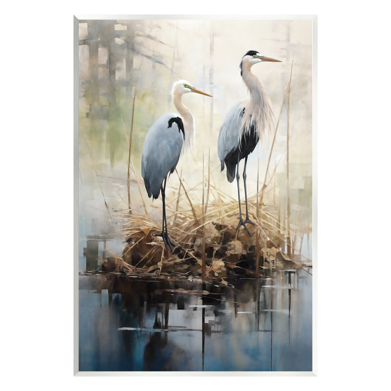 Az-184-Grues encadrées dans un étang naturel, H 19 po x l 13 po x P 0,5 po