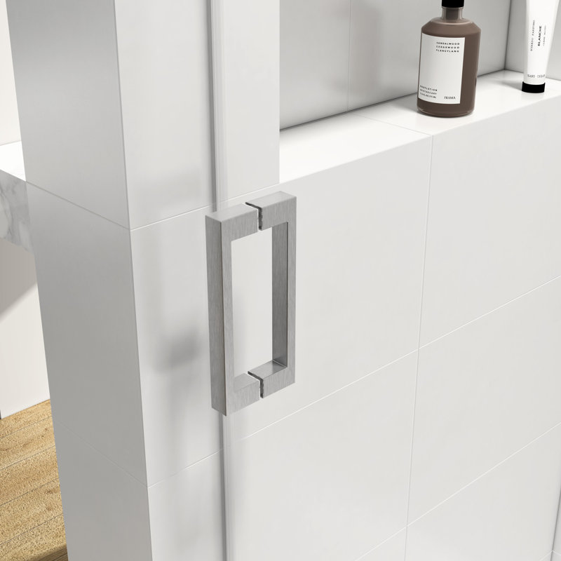 - W x 76'' H Single Added Door Frameless Shower Door with, Nickel