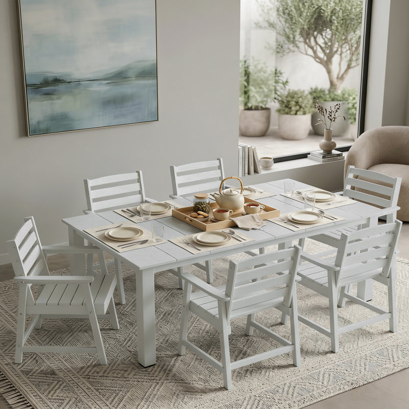 Six-piece Outdoor Patio Dining Table Set, White