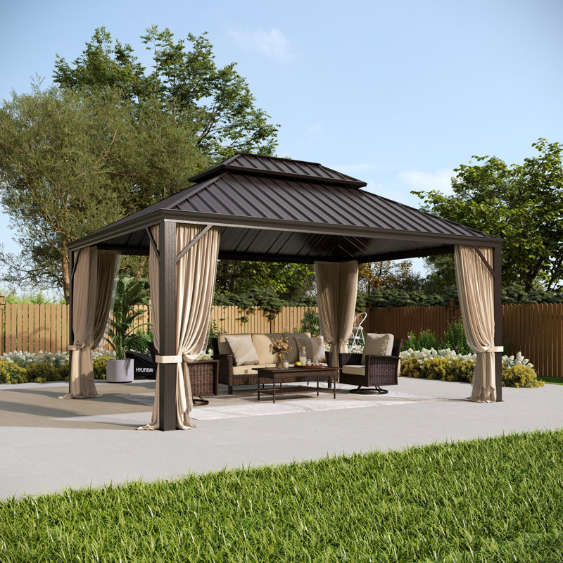 Hardtop Double-Roofed Aluminum Patio Gazebo, 16' x 12'