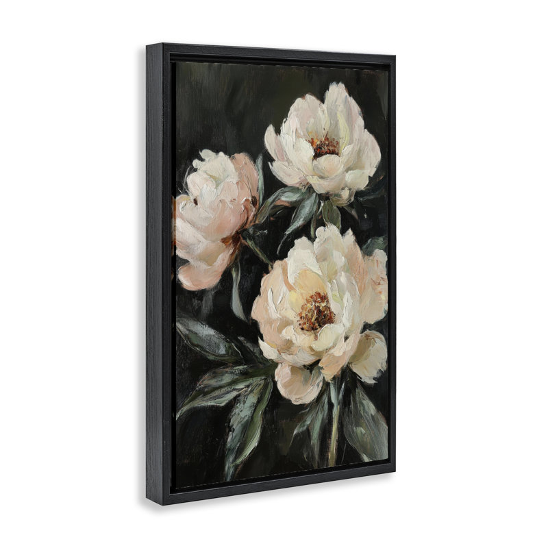 Cadre floral flottant Peach Roses, par Petal Prints Design, H 25 po x l 17 po, Cadre flottant noir de jais