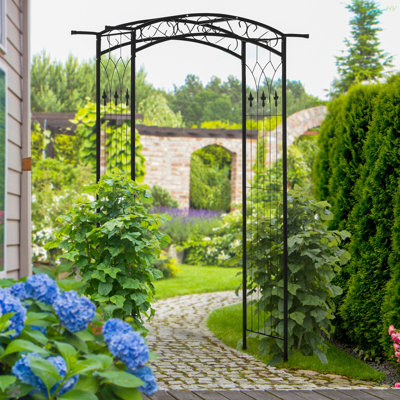 Outsunny 7Ft Outdoor Garden Arbor, Wedding Arch For Ceremony, Trellis With Scrollwork Design, Ideal For Climbing Vines And Plants