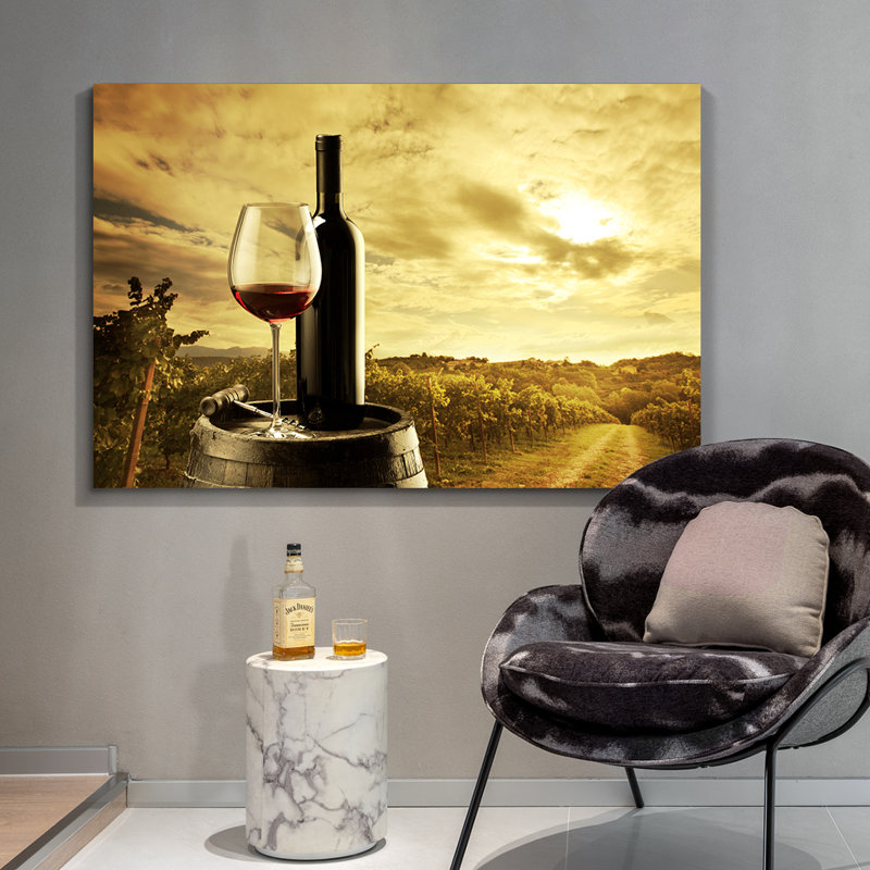 Hortensio, toile encadrée, nature morte, vin dans l'aube dorée, art décoratif, L 18 po x H 12 po