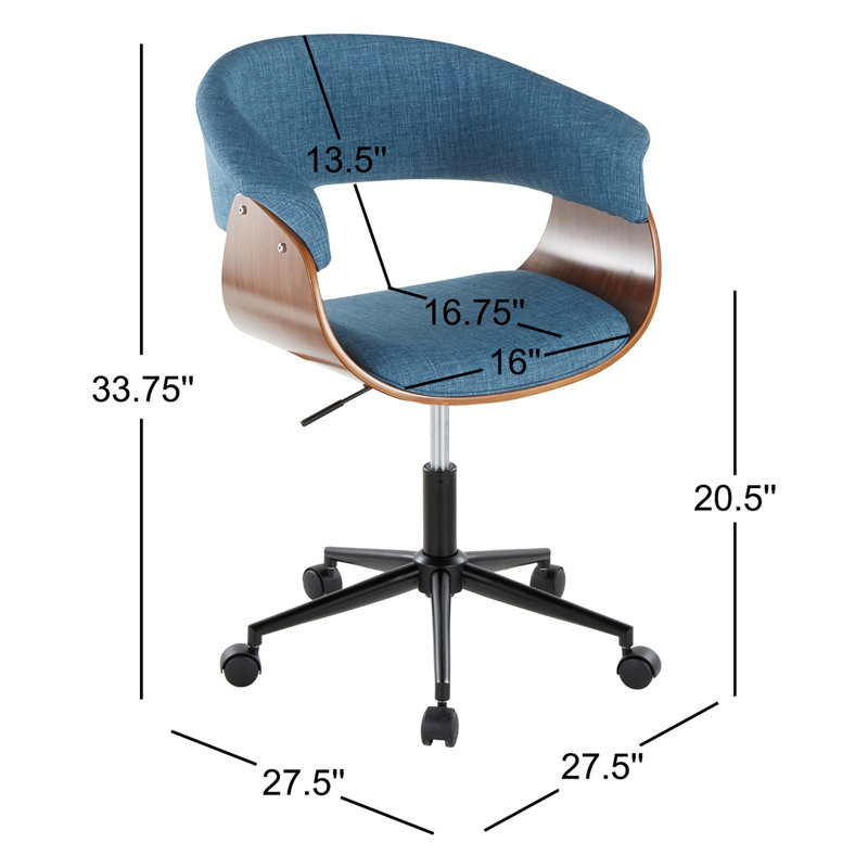 Chaise de bureau Zeitz, Noir / bois de noyer, Bleu