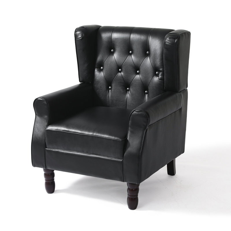 74 Cm Wide Tufted Armchair, Black Faux Leather