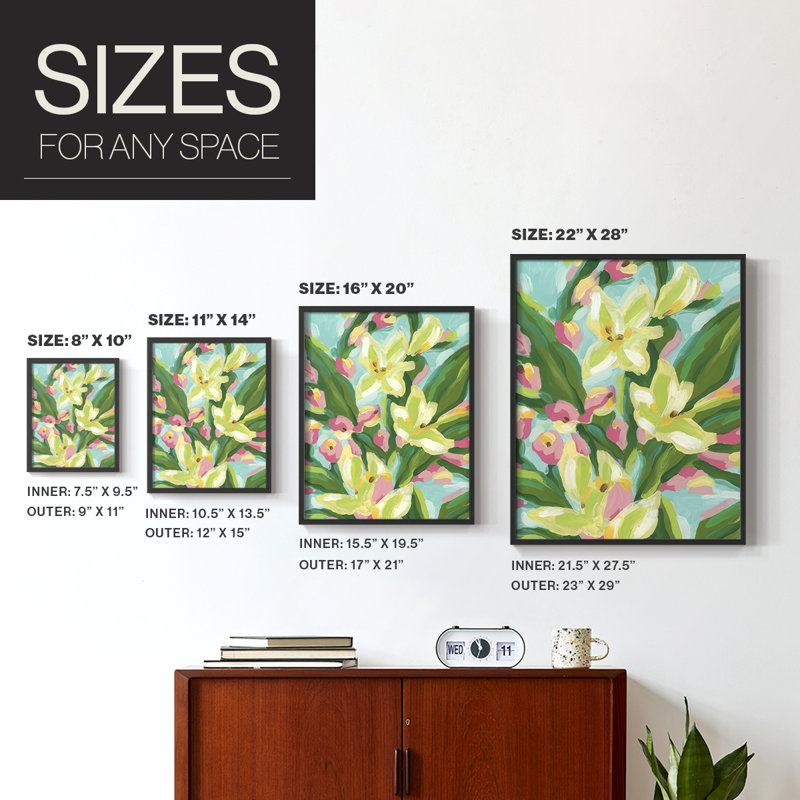 Floral Vibration I, reproduction encadrée - bois massif, Noir, noir, noir, noir, H 11 po x l 9 po