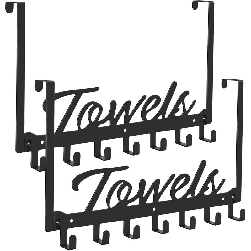 Paquet de 2 crochets robustes au-dessus de la porte avec 14 crochets à manteau - Porte-serviettes peu encombrant pour la salle de bain, la chambre à coucher, la cuisine - Fabrication en acier au manganèse durable, sans perçage requis