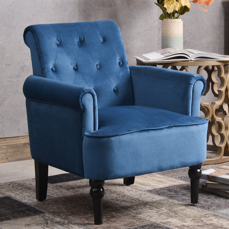 Fauteuil capitonné en velours l 29 po Kellan, Velours bleu