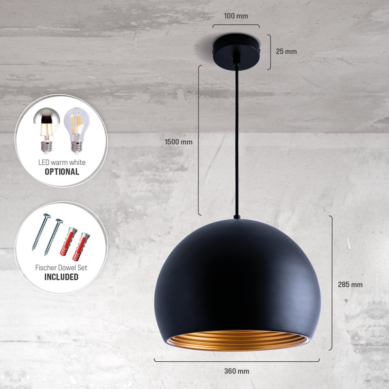 Dome pendant light 1-light Jennifer, Black