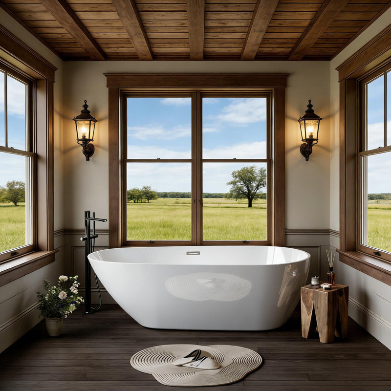 Baignoire profonde autoportante en acrylique avec drain chromé, baignoire ergonomique pour la salle de bain