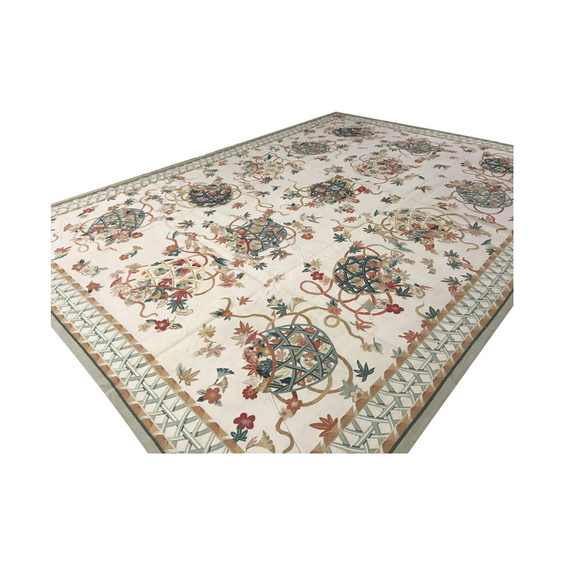Hand-Knotted High-Quality Ivory and Beige Area Rug, Rectangle 9'9" x 13'8"