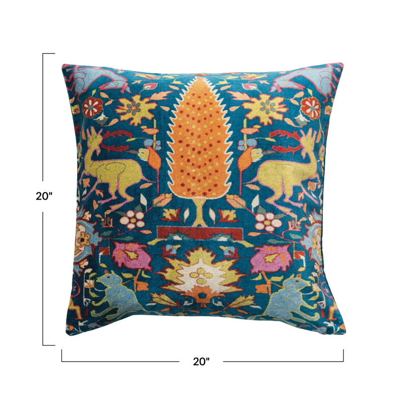 Multicolor Vintage Velvet Square Throw Pillow with Polyester Fill