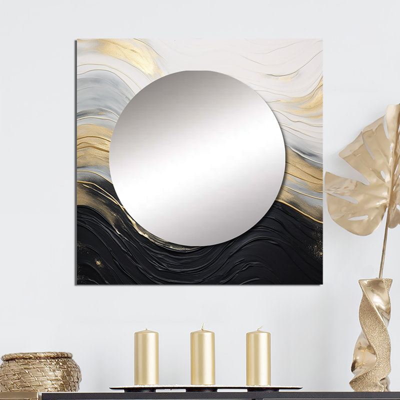 Annwyl Soft Wave Fusion II - Miroir carré à formes abstraites pour décoration murale, 23 po x 23 po