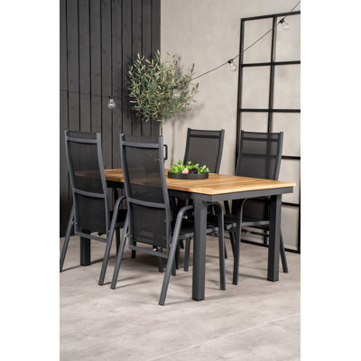 Navya 4 - Person Teak Patio Dining Set with Extendable Rectangular Table
