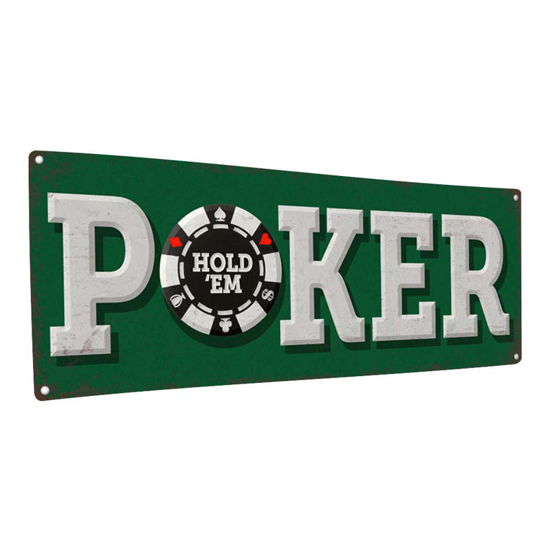 Poker Hold 'Em Metal Sign, H 5,75 po x l 15,5 po