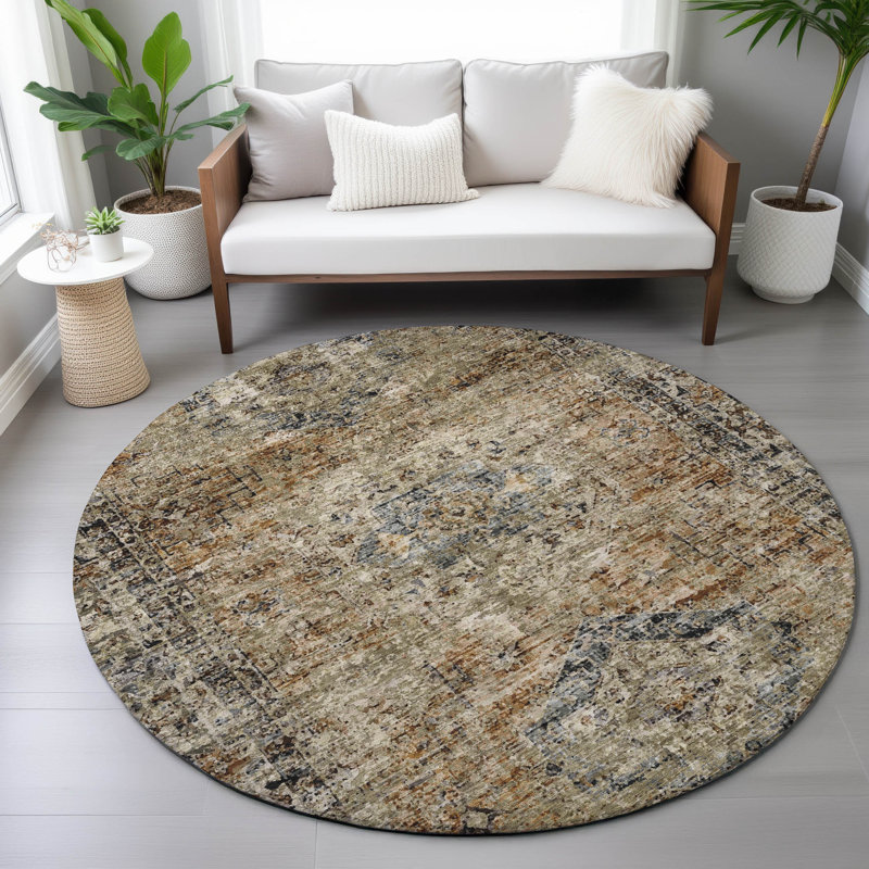 Machine Washable Indoor/Outdoor Labon ACN2170 Global Rug, Round 8'