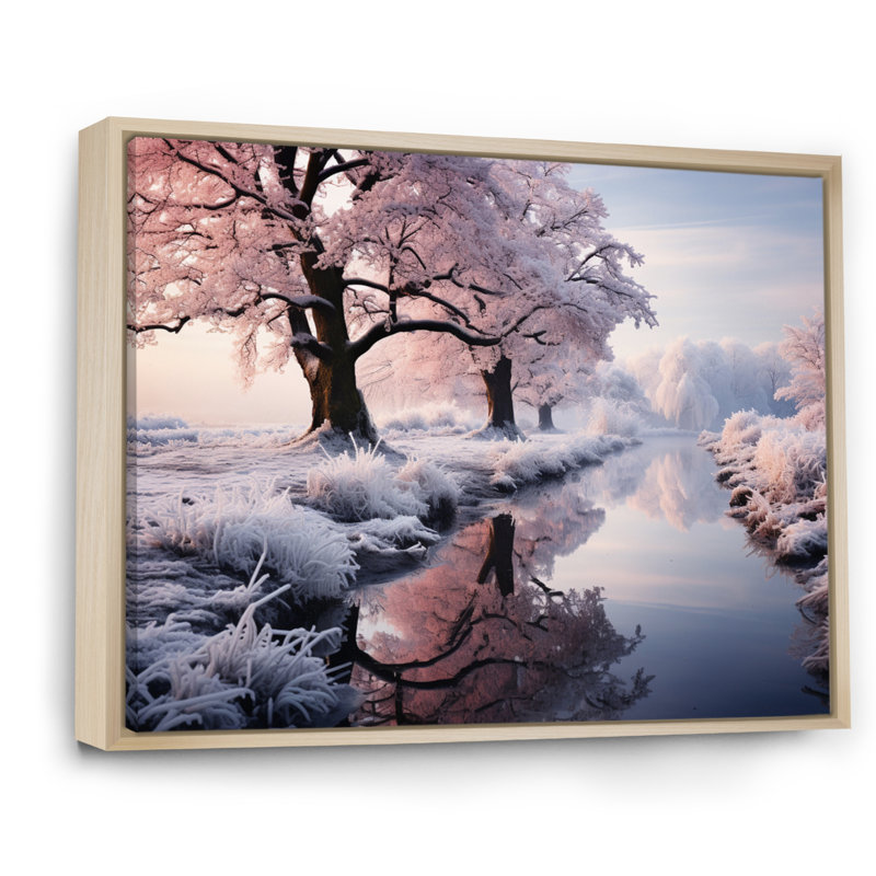 «Winter Peach Tree On Frosty Morning III», reproduction d'art sur toile, H 12 po x l 20 po x P 1 po, Cadre naturel flottant