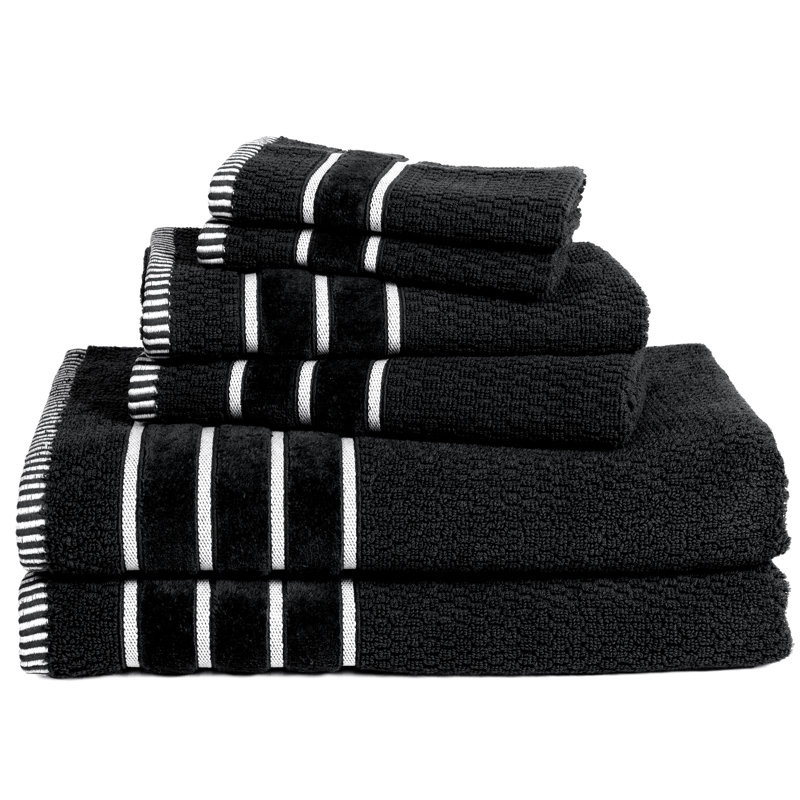 6-Piece 100% Cotton Towel Set - with 2 Bath Towels, 2 Hand Towels, and 2 Washcloths, Black, 18 pieces