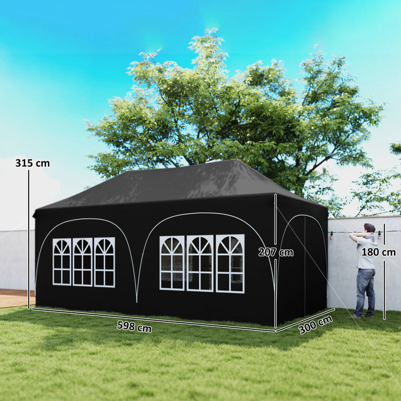 Outsunny 3x6m Pop Up Gazebo with 6 Sandbags, Carry Bag, Black