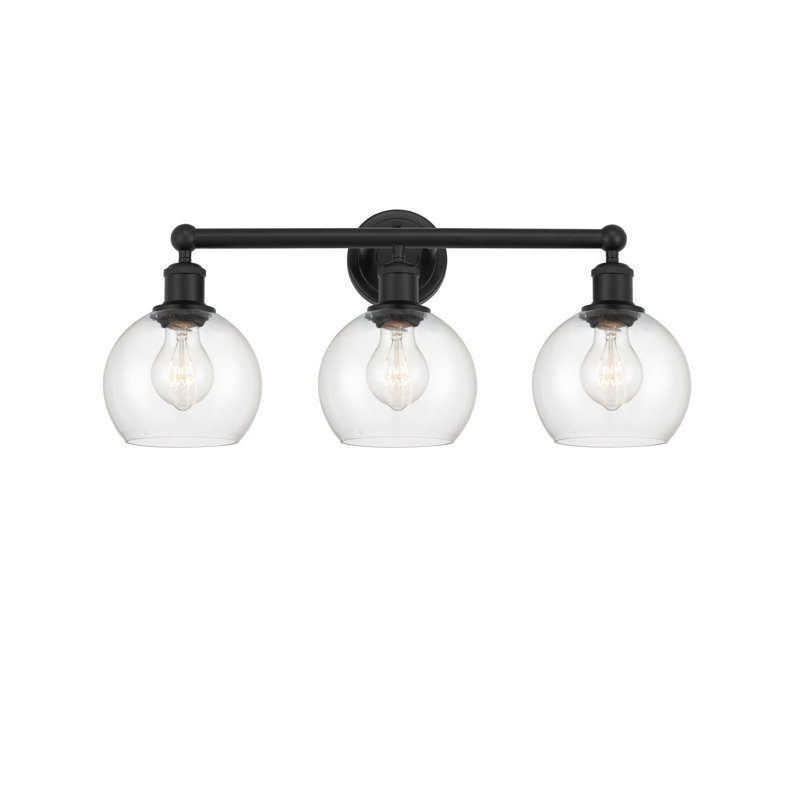 Éclairage pour salle de bain 3 lumières à intensité variable, Transparent, Noir mat, H 12 po x l 34,5 po x P 8,25 po