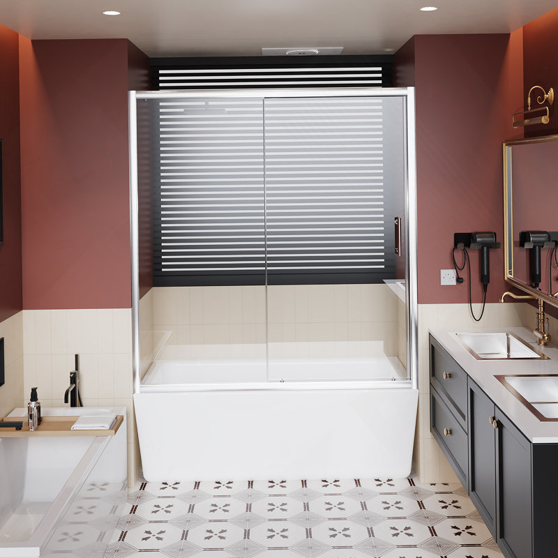 60.In W X 62.In H Single Sliding Shower Door For Bathtub, 1/5 Inch Thick Clear Tempered Glass Shower Door With Stainless Steel Handle