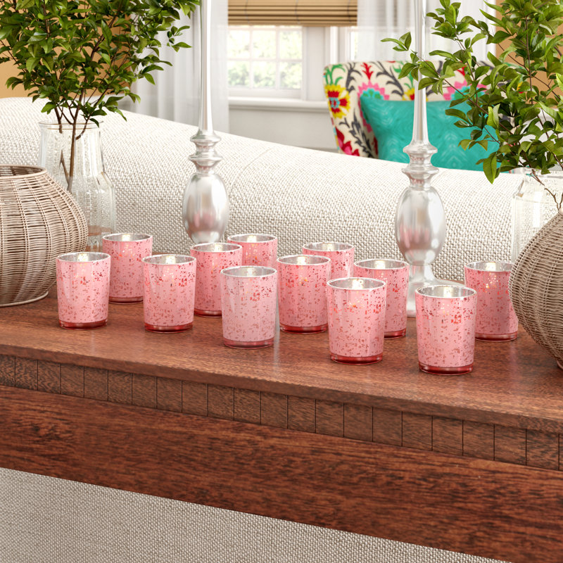 Petit porte-votive en verre, Rose rosé