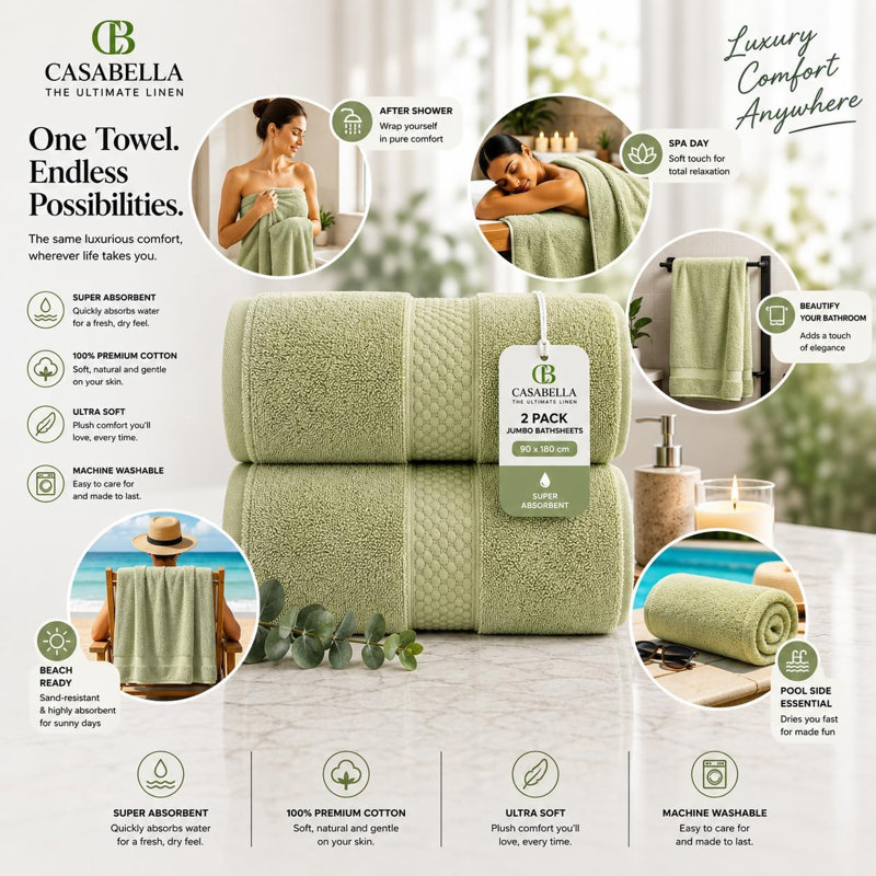 Daynna Jumbo Bath Sheet, Smoke Green