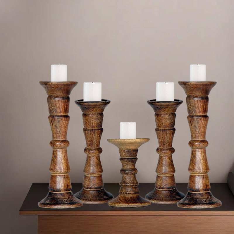 12'' H Wood Tabletop Candlestick