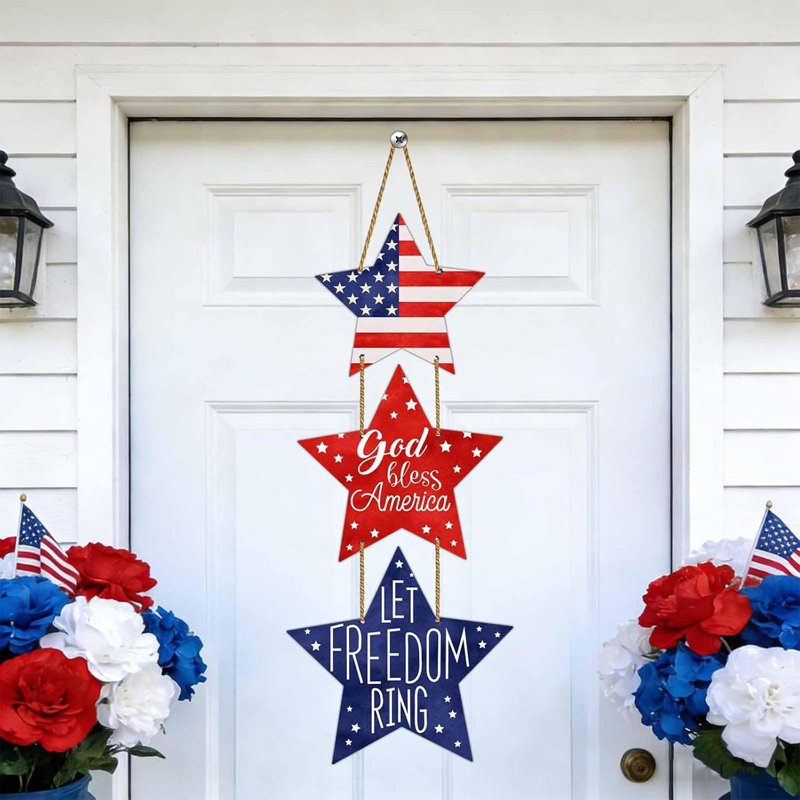 Couronne patriotique en pentagramme décorative à suspendre, en bois, pour la décoration de la porte d'entrée