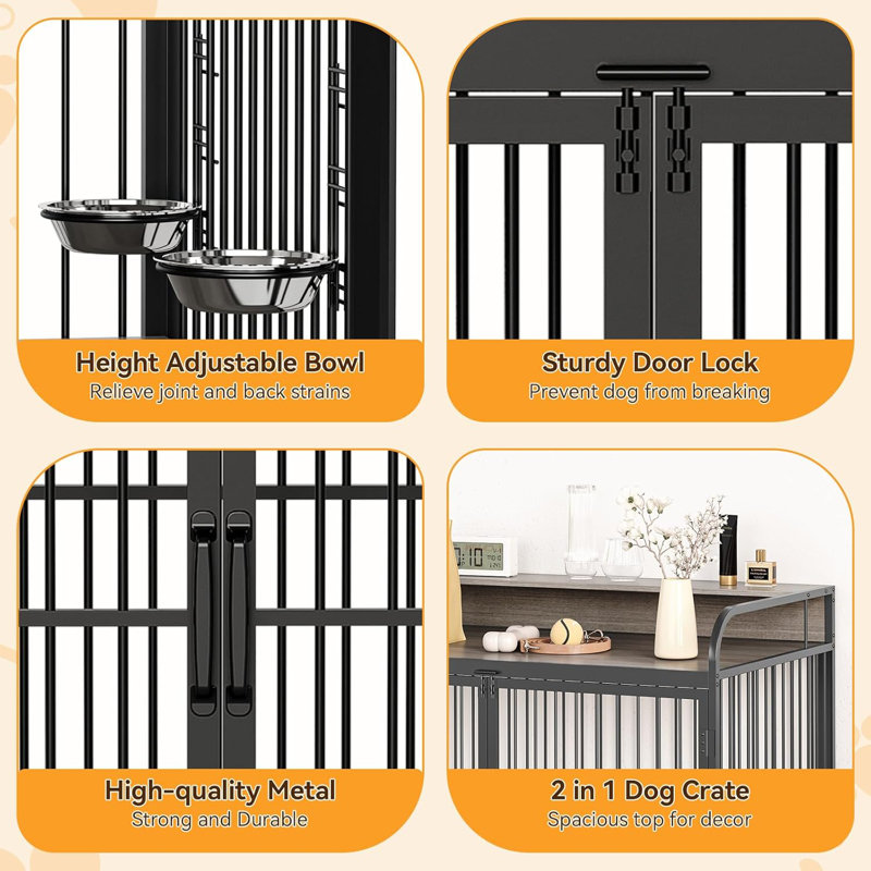 Grand meuble pour cage de chien, table de bout réglable chenil pour chiens de race moyenne, structure en acier robuste avec roulettes verrouillables à 360 °, décoration de salon multifonctionnelle