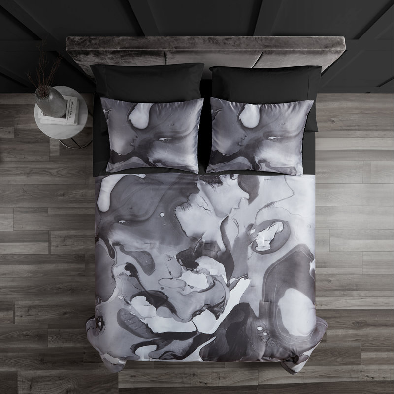Lit en marbre noir 7 pièces Midnight Marble, Édredon de grande taille et 6 pièces supplément