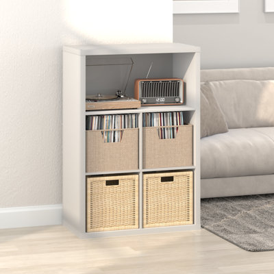 Support pour tourne-disque cubique avec rangement en vinyle, rangement pour disque vinyle extra épais de 5 cubes 1,2, tablette à dos ouvert pour CD, DVD, disque de jeu Blueray, pour le salon, le bureau personnel, blanc