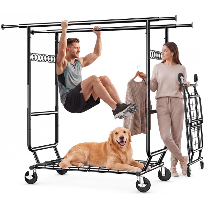  Portant à vêtements robuste avec tablettes 700lbs, Noir