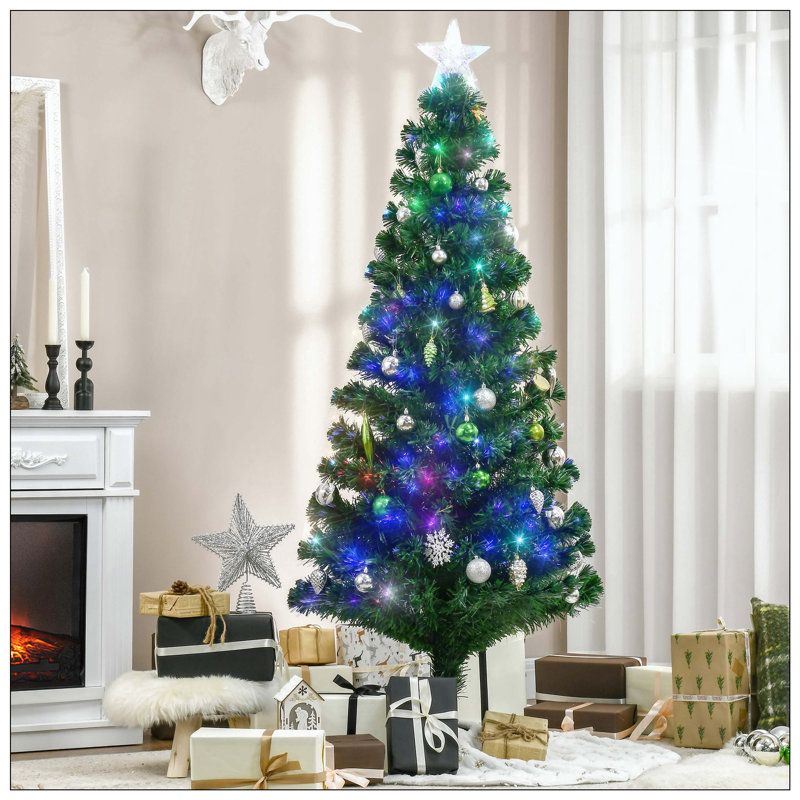 Arbre de Noël artificiel pré-éclairé avec branches réalistes, 24 lumières DEL multicolores, fibre optique et 230 pointes