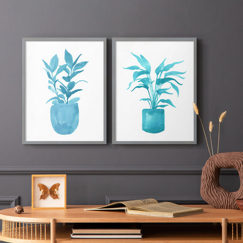 Watercolor House Plant III - reproduction encadrée de qualité supérieure - prête à être accrochée - aucun clou requis - aucun clou requis