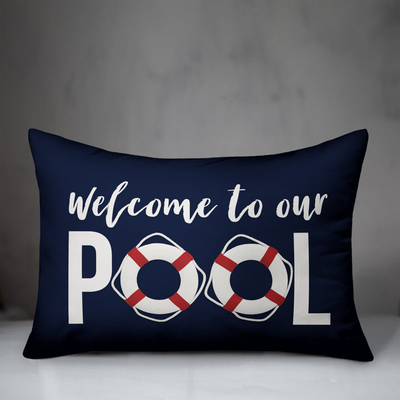 Navy Welcome to Our Pool Indoor/Outdoor Polyester Pillow