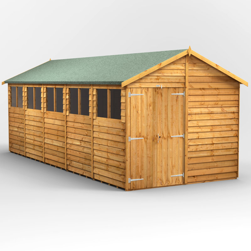 Powersheds 20 x 8ft Timber Overlap Garden Shed, Double Doors