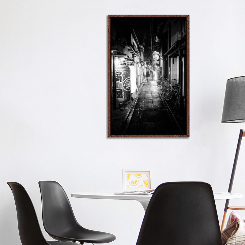 Street Scene Kyoto 1 Piece Floater Frame Wall Art on Canvas, Classic Wood Framed