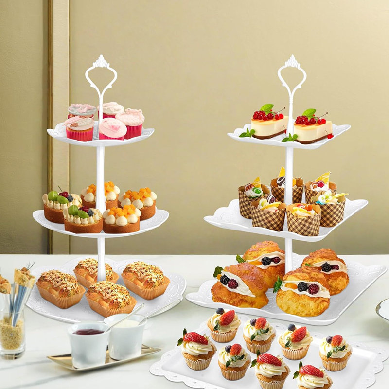 Tiered Dessert Stand Set, Plastic Cupcake And Cookie Trays For Parties, Weddings, And Home Entertaining
