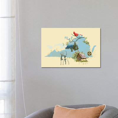 Illustrated State-Virginia by Jacob Green - Wrapped Canvas Print
