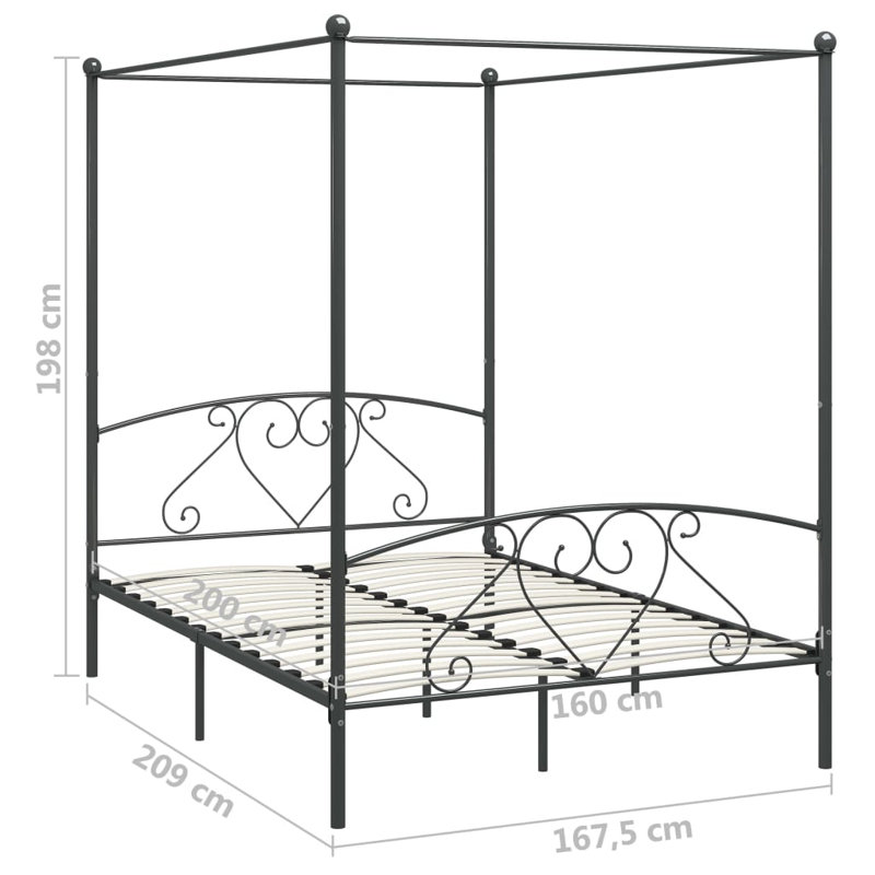 Zackery Metal Bed, grey, European Kingsize (160 x 200 cm)