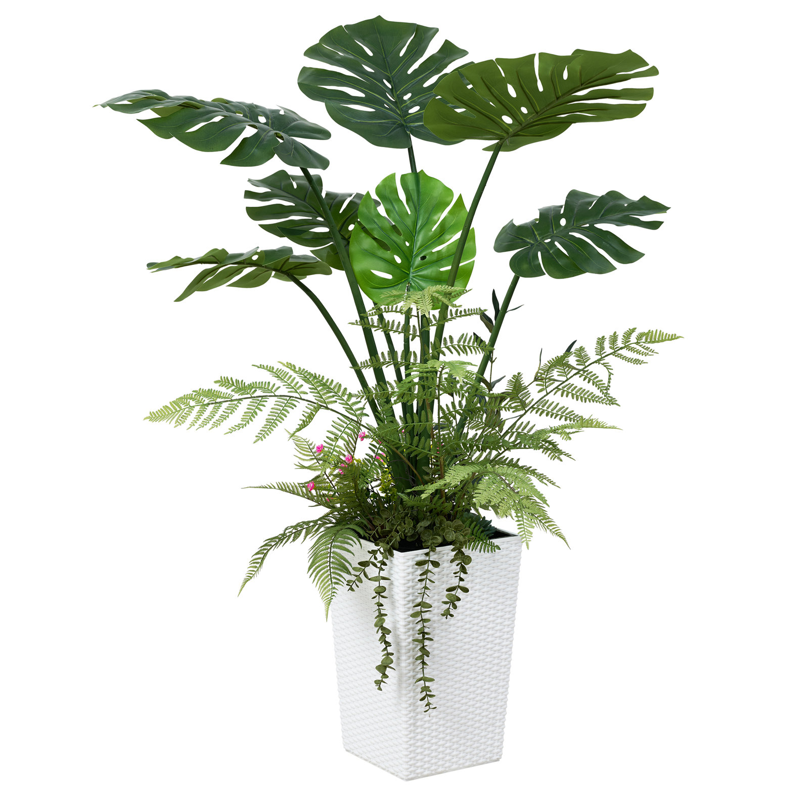 Adcock Artificial Monstera Plants 4FT - UV Resistant Faux Plant with Tapered Planter and Decorative Plants, White