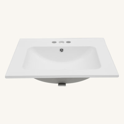 Rectangular Single Bathroom Vanity Top Sink with 4" Centerset Faucet Holes & Overflow, White Ceramic (Sink Only)