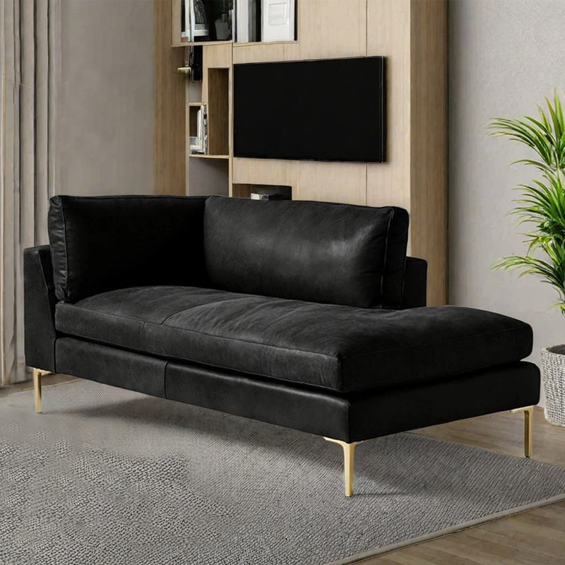 Comfortable high elastic sponge recliner, Golden, Left Hand Facing, Black