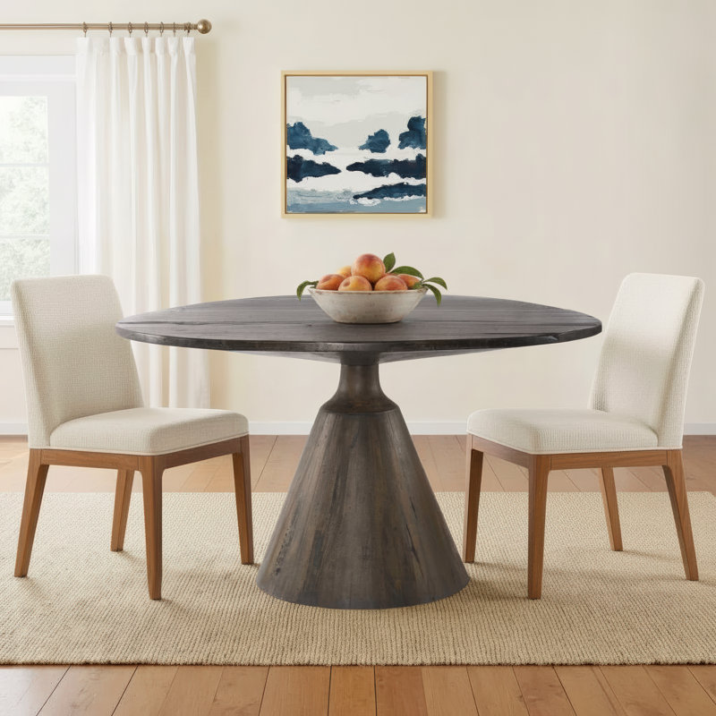 Sireli Round Solid Wood Base Dining Table, Tanner Brown