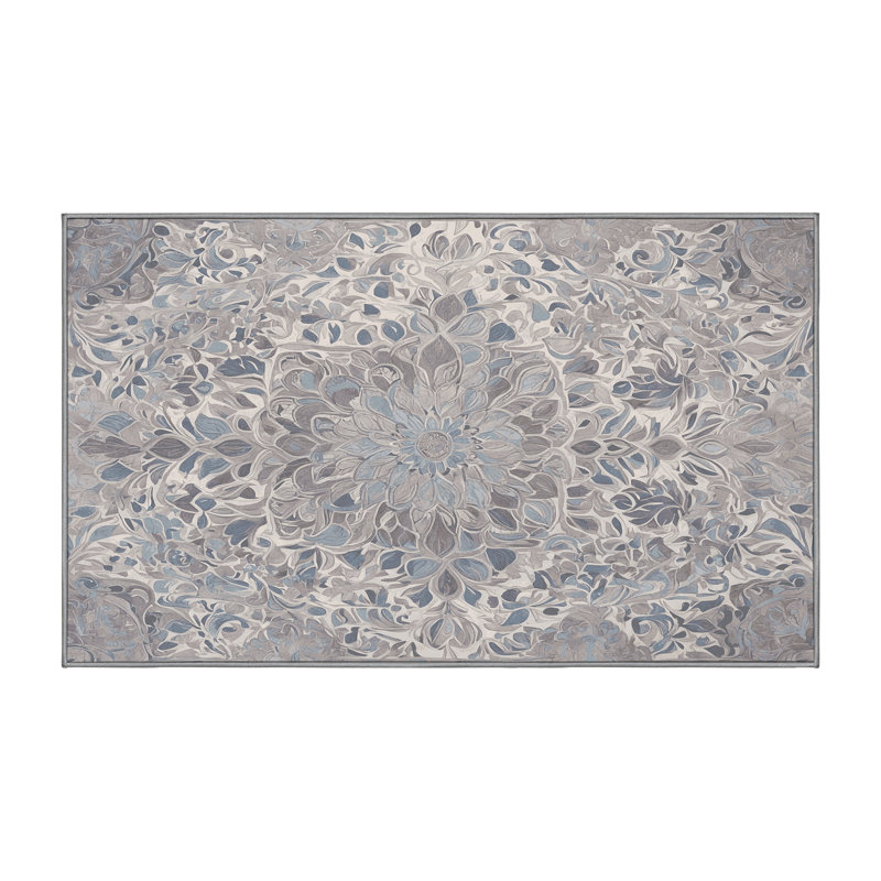 Machine Washable Gray Area Rug, Rectangle 6' x 9'