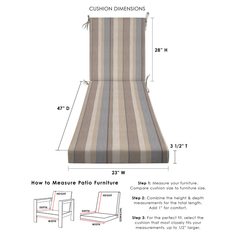 Outdoor Chaise Lounge Cushion – Weather-Resistant, Reversible, Plush Comfort - Basics by Wayfair™, Khaki Stripe